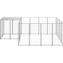 vidaXL Hundgård silver 6,05 m² stål