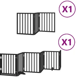 vidaXL Hundgrind med dörr vikbar 9 paneler svart 450 cm poppel