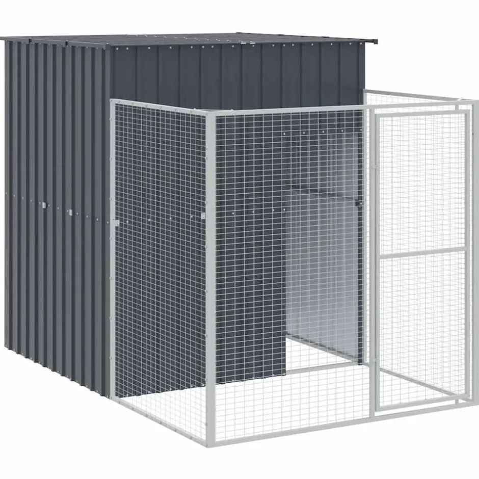 Discount vidaXL Hundkoja med gård 165x251x181 cm galvaniserat stål Antracit