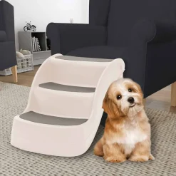 vidaXL Hundtrappa 3 steg hopfällbar gräddvit 50x38x38 cm plast