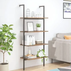 New vidaXL Hylla 4 hyllplan ljusbrun och svart 64x35x152,5 cm Mörkbrun