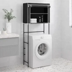 New vidaXL Hylla för tvättmaskin med 2 hyllplan 71x29,5x170,5cm järn Svart