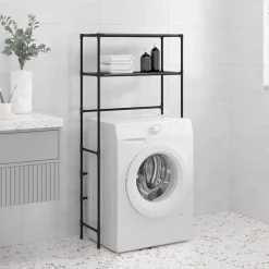 vidaXL Hylla för tvättmaskin med 2 hyllplan 69x28x143 cm järn Svart