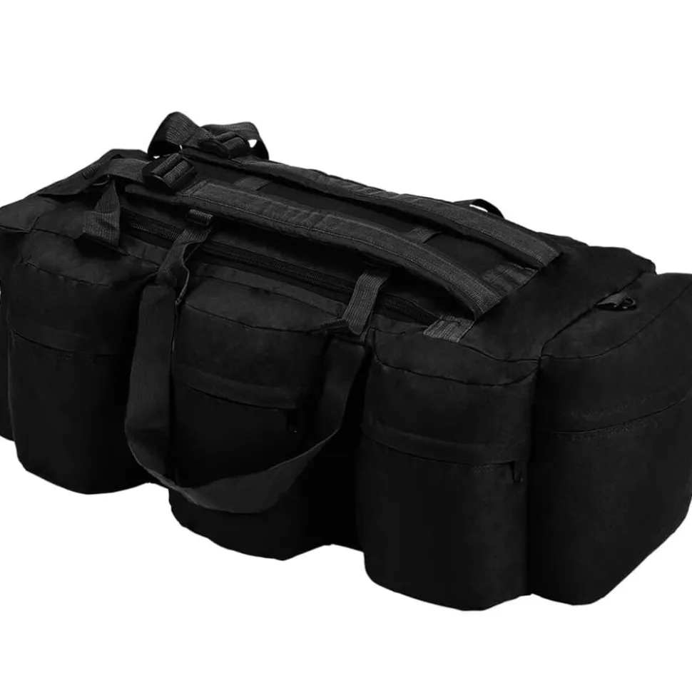 vidaXL 3-i-1 Militärinspirerad duffelväska 45 L svart
