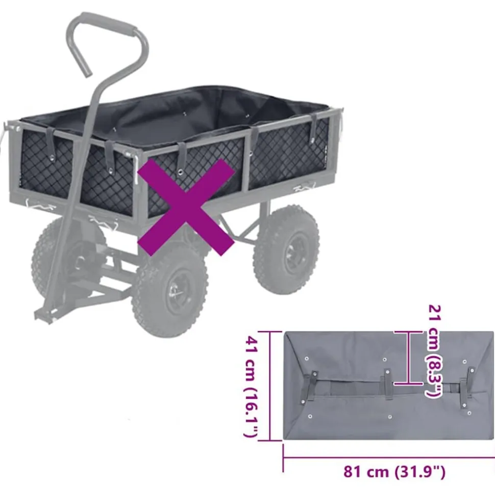 vidaXL Innerfoder till trädgårdsvagn mörkgrå 81x41x21 cm tyg