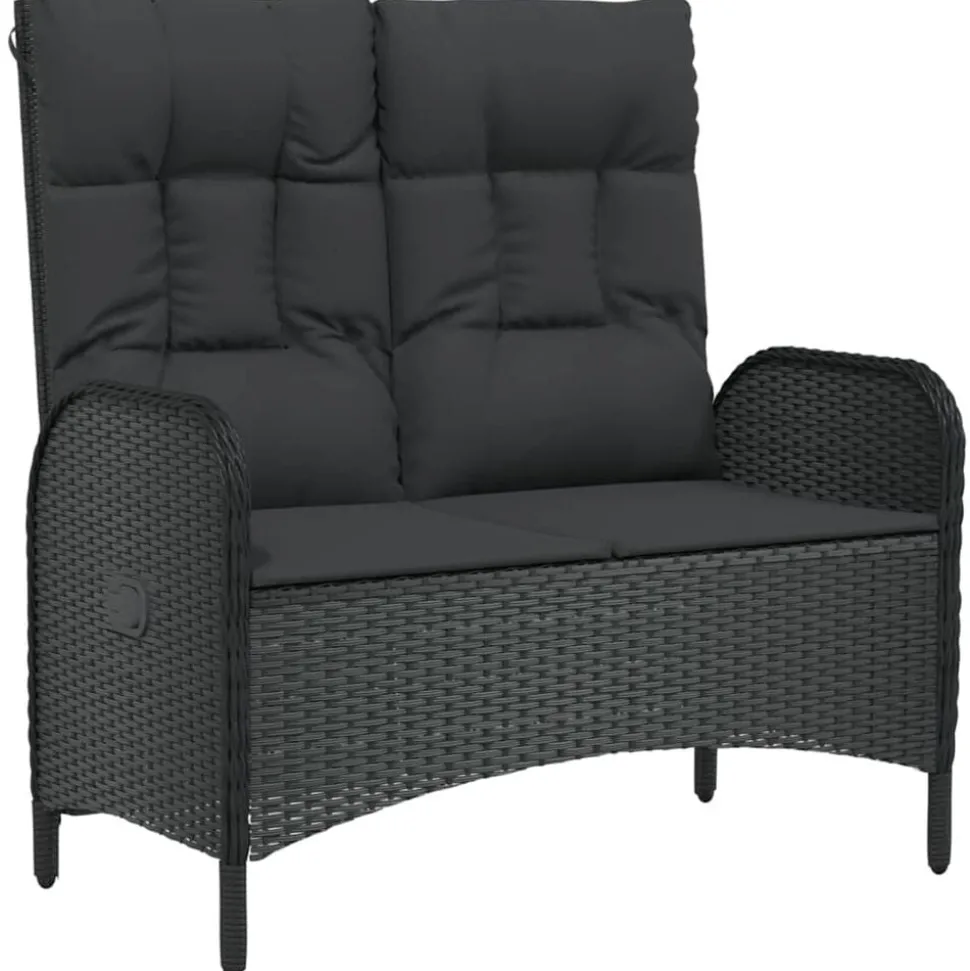 vidaXL Justerbar trädgårdsbänk med dynor 107 cm konstrotting svart