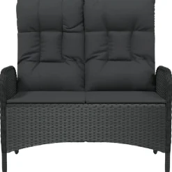 vidaXL Justerbar trädgårdsbänk med dynor 107 cm konstrotting svart