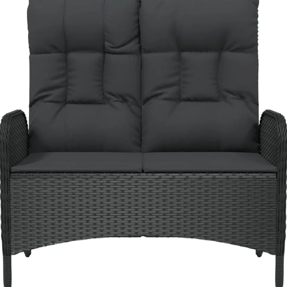 vidaXL Justerbar trädgårdsbänk med dynor 107 cm konstrotting svart