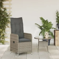 Discount vidaXL Justerbar trädgårdsstol med dynor konstrotting Grå