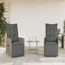Best vidaXL Justerbara trädgårdsstolar 2 st med bord konstrotting Grå