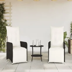 vidaXL Justerbara trädgårdsstolar 2 st med bord svart konstrotting