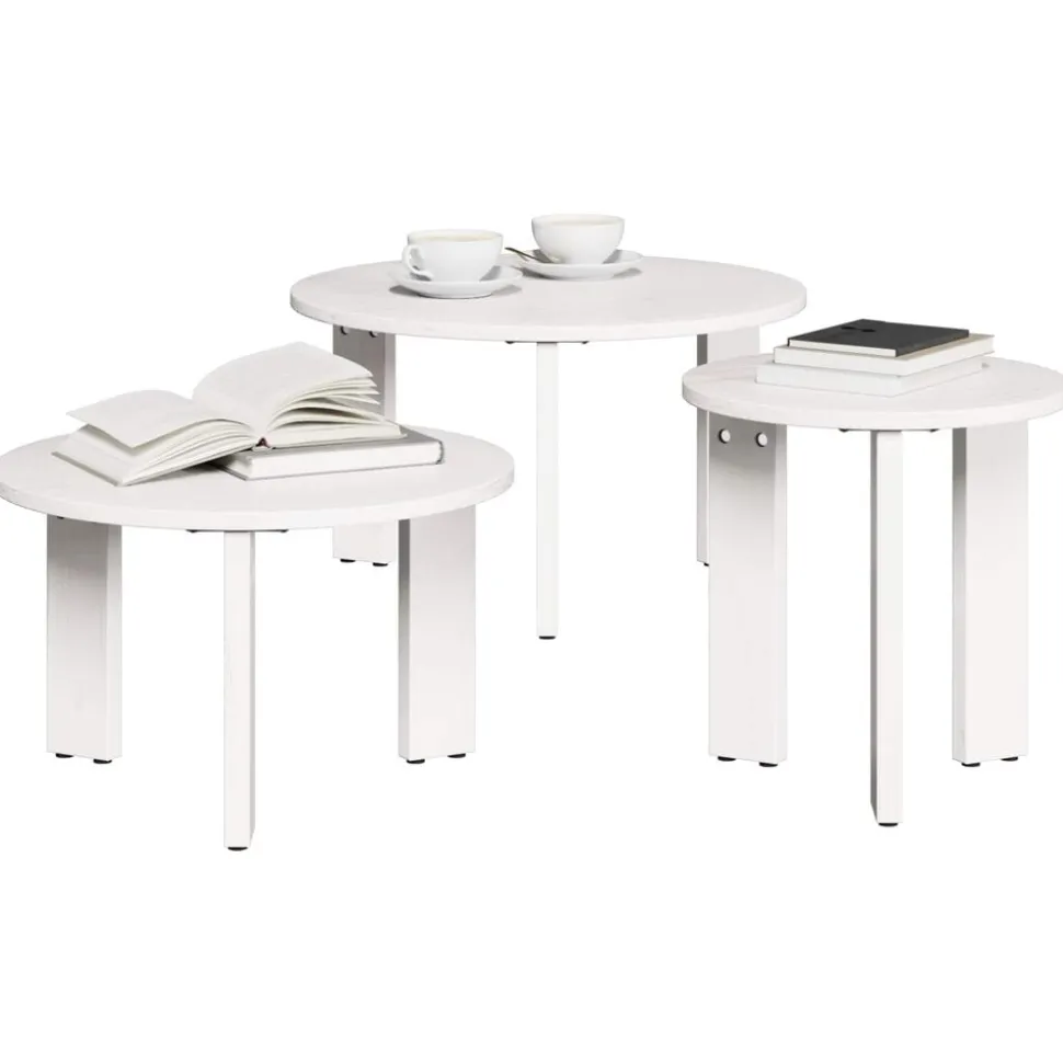 vidaXL Kaffeebord 3 pcs Vit Massiv furu