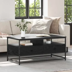 vidaXL Kaffeebord med låda Svart Ek 100 x 51 x 45 cm Konstruerat trä