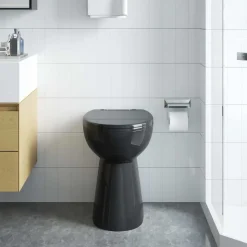 vidaXL Kantlös toalett 7 cm extra höjd mjukstängande svart keramik