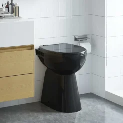 vidaXL Kantlös toalett 7 cm extra höjd mjukstängande svart keramik
