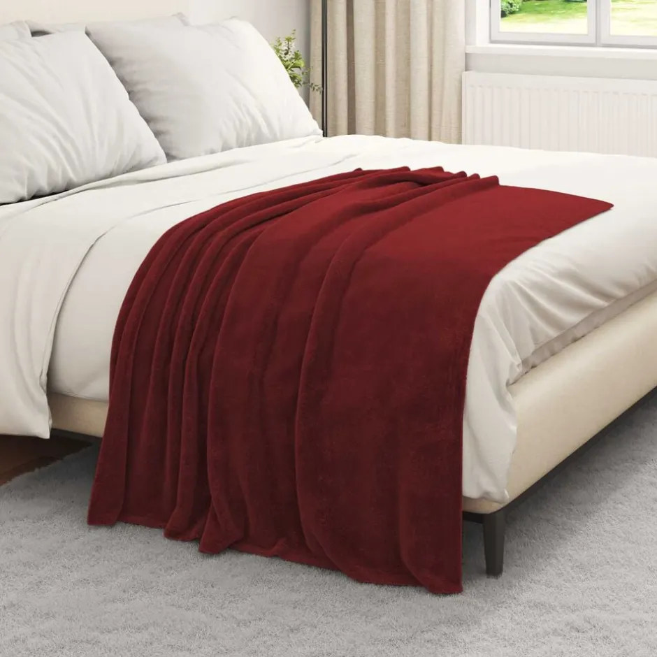Clearance vidaXL Kastfilt Bordeaux Röd 130 x 150 cm Fleece Vinröd