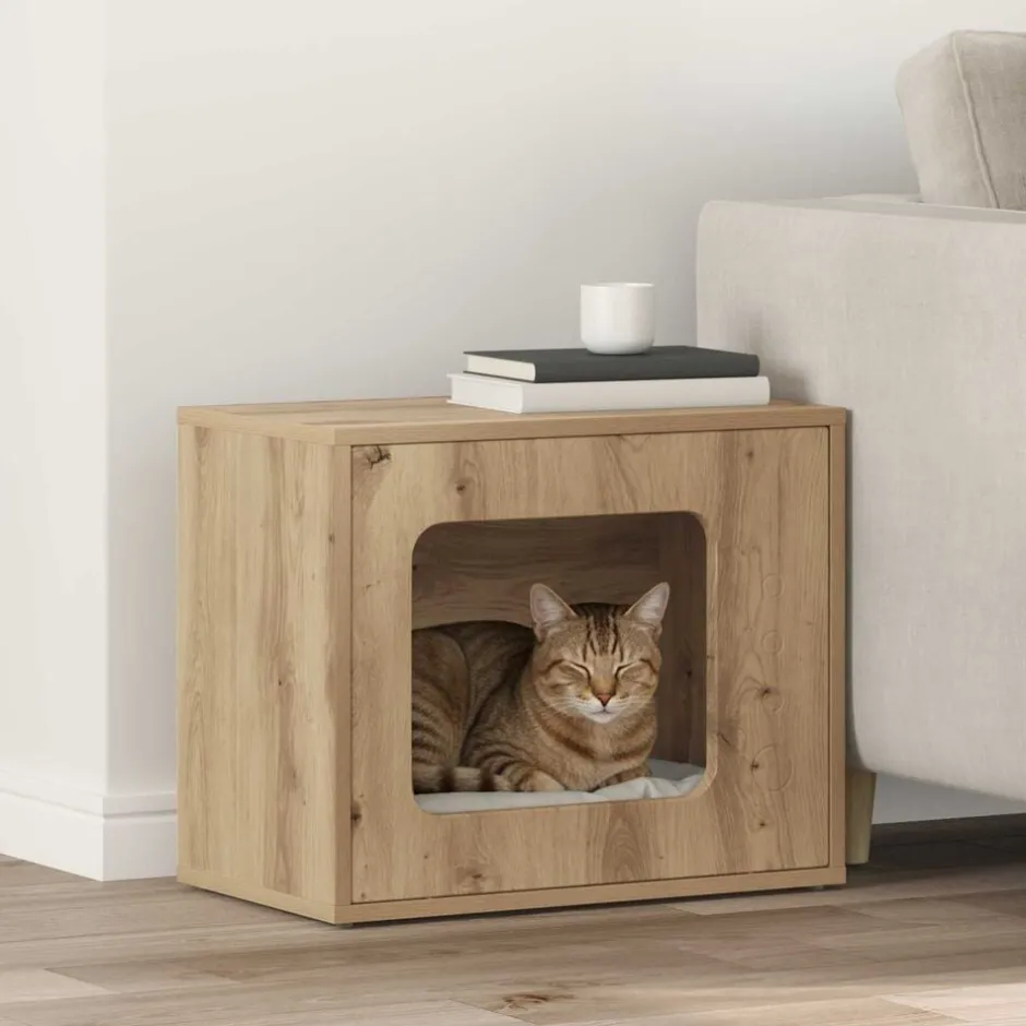 Clearance vidaXL Katt hus 51 x 30 x 42,5 cm Konstruerat trä artisan ek