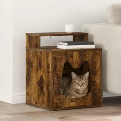 vidaXL Katt hus Rökt ek 42,5 x 40 x 53,5 cm Konstruerat trä