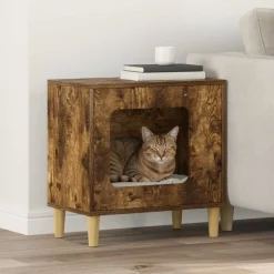 vidaXL Katt hus Rökt ek 51 x 30 x 52 cm Konstruerat trä