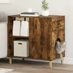 Outlet vidaXL Katt hus Rökt ek 72 x 42,5 x 70 cm Konstruerat trä Rökfärgad ek