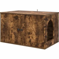 Discount vidaXL Katt hus Rökt ek 85 x 55 x 50 cm Konstruerat trä Rökfärgad ek