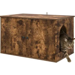 Discount vidaXL Katt hus Rökt ek 85 x 55 x 50 cm Konstruerat trä Rökfärgad ek