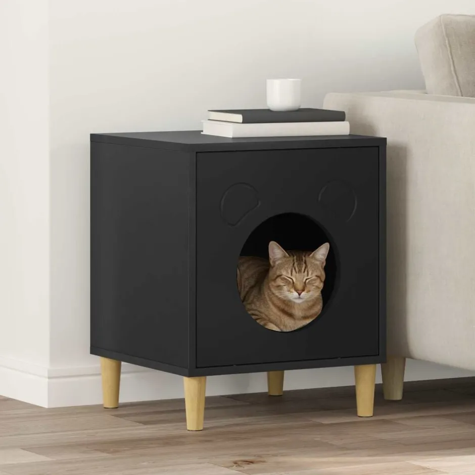 Clearance vidaXL Katt hus 42,5 x 40 x 53 cm Konstruerat trä Svart