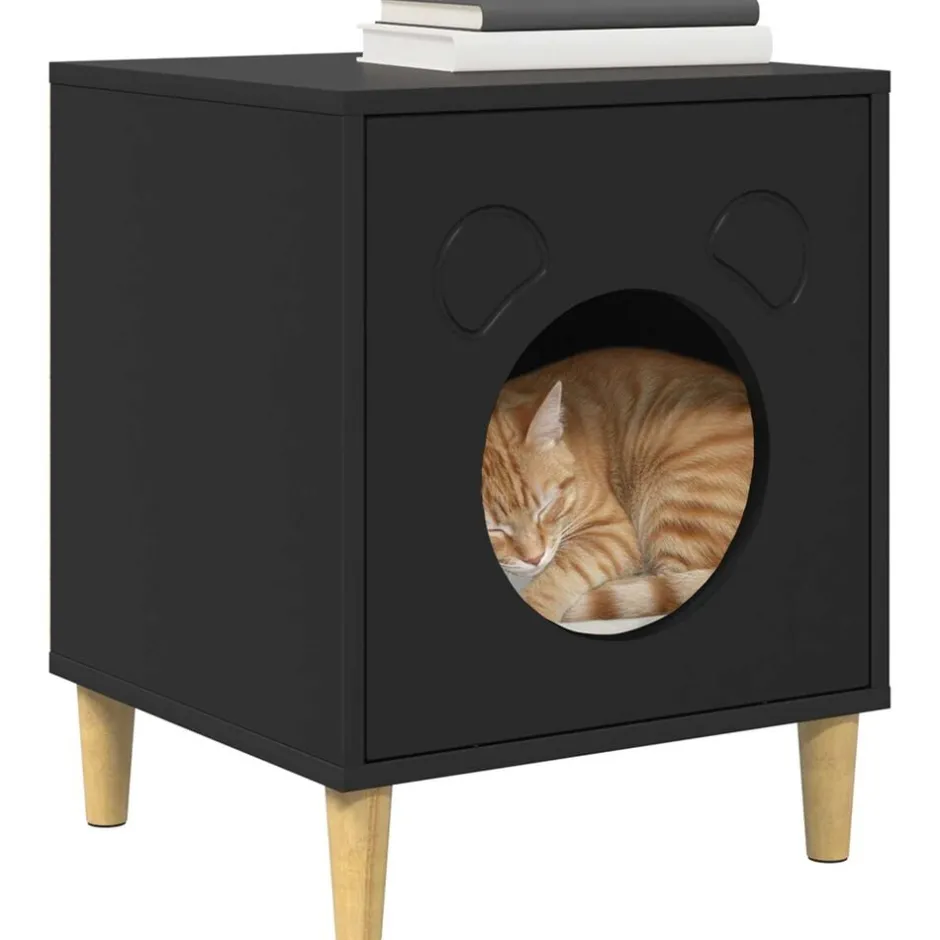 Clearance vidaXL Katt hus 42,5 x 40 x 53 cm Konstruerat trä Svart