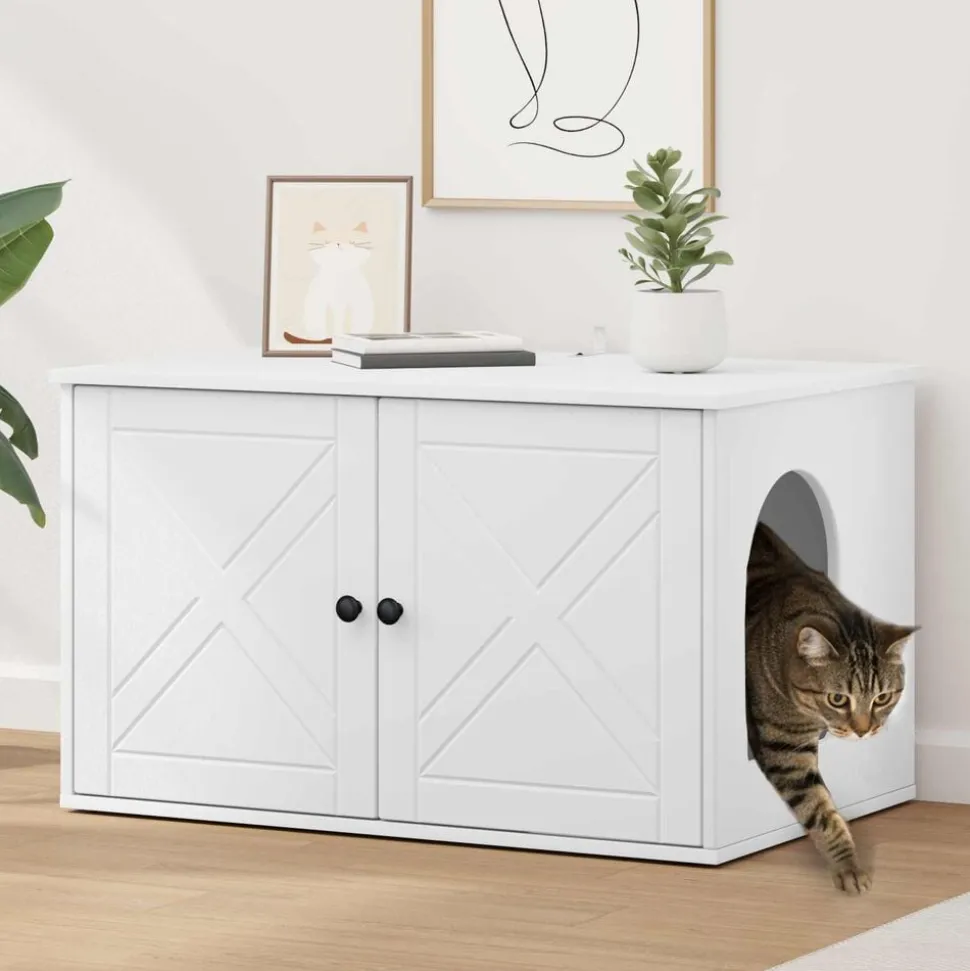 vidaXL Katt hus Vit 85 x 55 x 50,5 cm Konstruerat trä