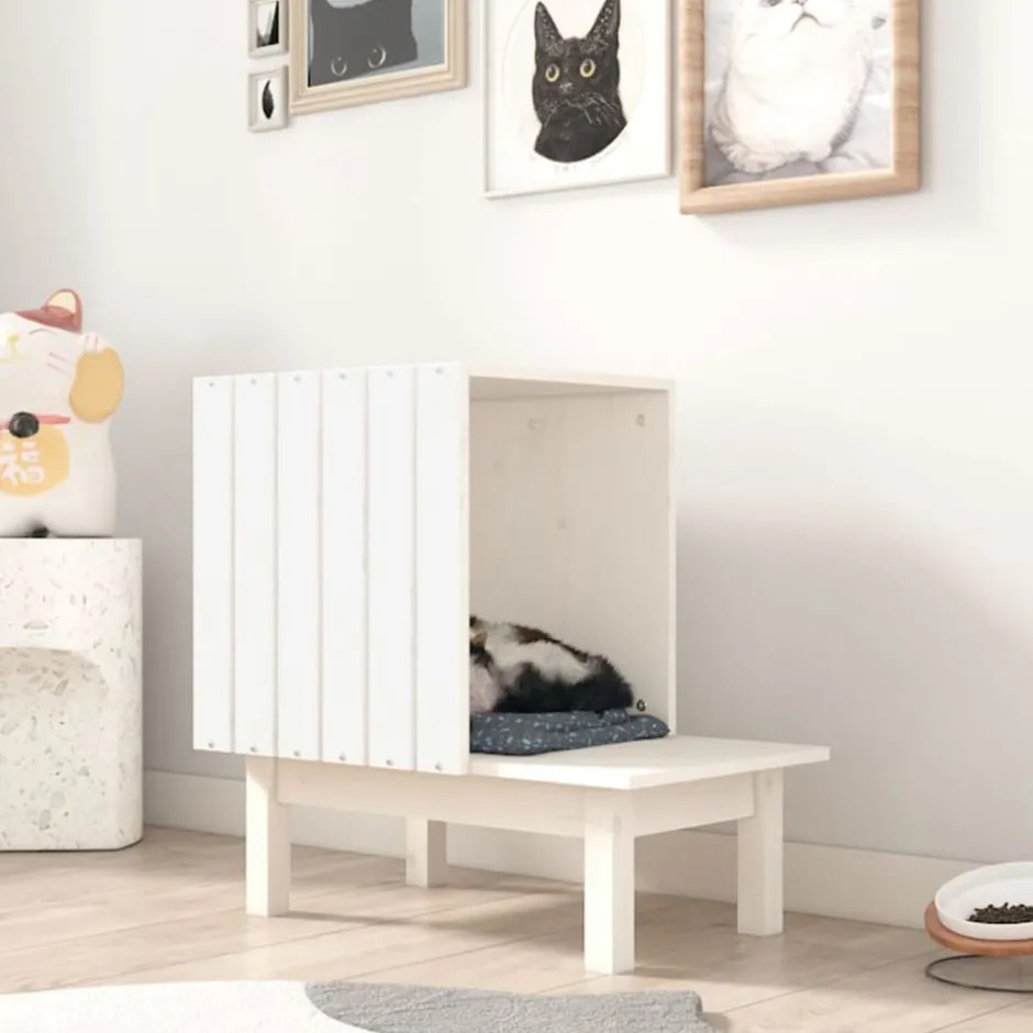 Outlet vidaXL Kattkoja 60x36x60 cm massiv furu Vit