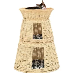 vidaXL Kattkorg 3 delar med dynor 47x34x60 cm naturlig pil Naturfärg