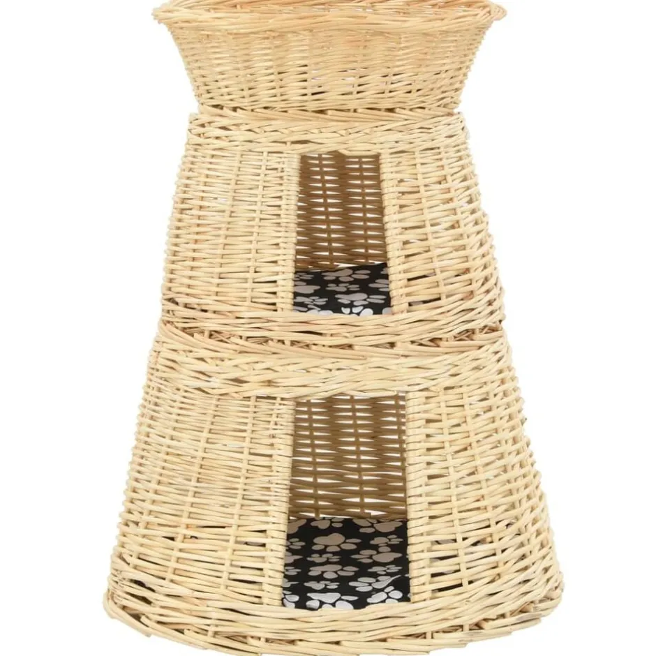 vidaXL Kattkorg 3 delar med dynor 47x34x60 cm naturlig pil Naturfärg