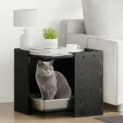 vidaXL Kattlåda Inhägnad Svart ek 53 x 53 x 51 cm Konstruerat trä