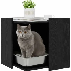 vidaXL Kattlåda Inhägnad Svart ek 53 x 53 x 51 cm Konstruerat trä