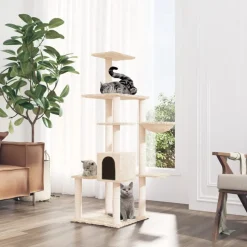 vidaXL Katträd med klöspelare sisal gräddvit 142 cm