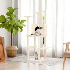 vidaXL Katträd med klöspelare sisal gräddvit 144,5 cm Kräm