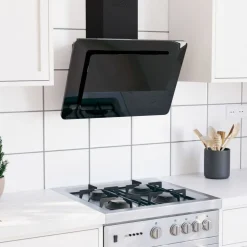 vidaXL Köksfläkt 60 cm rostfritt stål och härdat glas svart