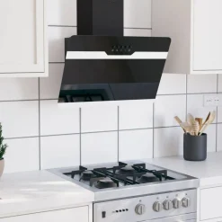 vidaXL Köksfläkt 60 cm stål och härdat glas svart