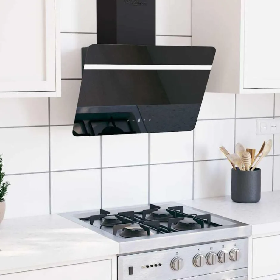 Hot vidaXL Köksfläkt 60 cm stål och härdat glas Svart