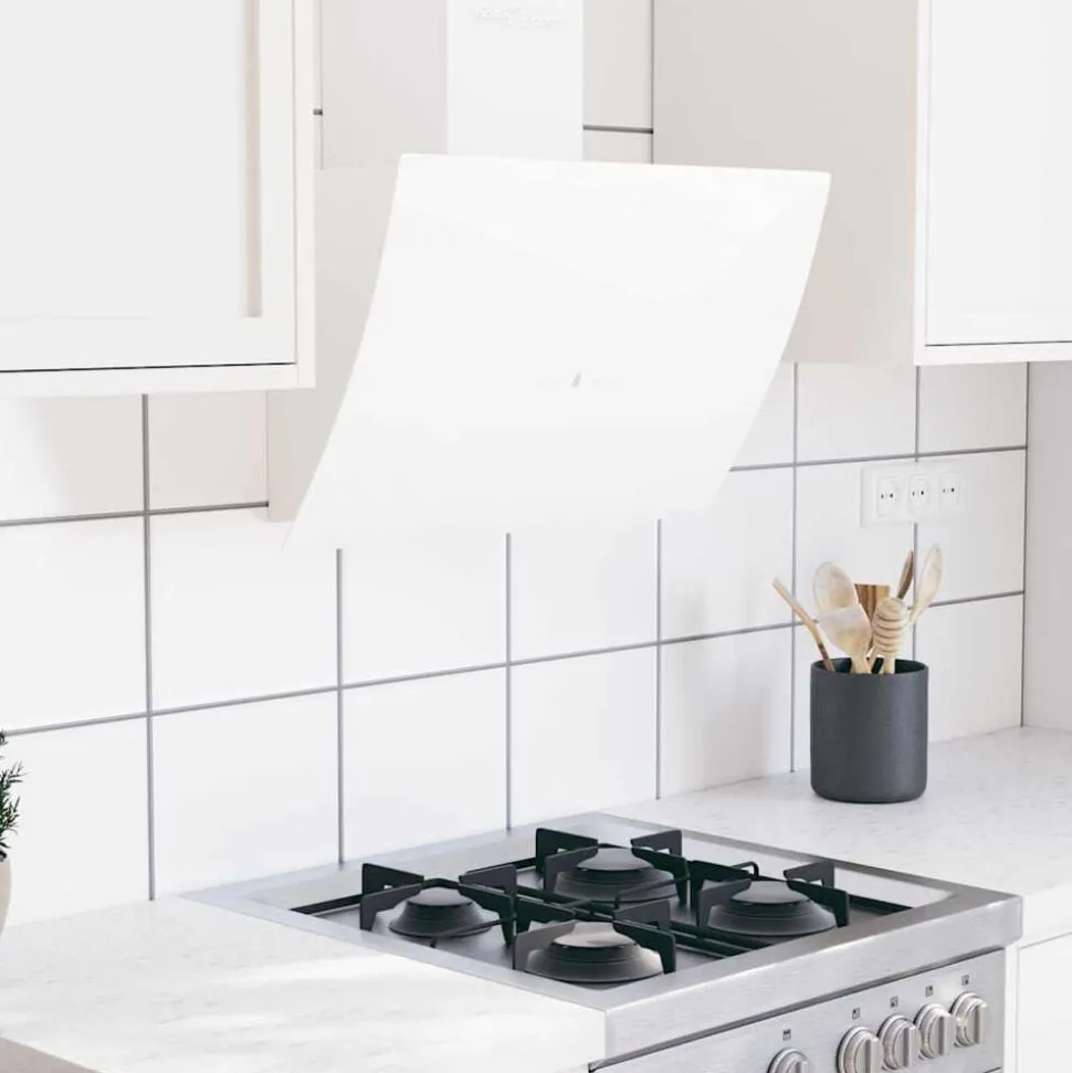 vidaXL Köksfläkt 60 cm stål och härdat glas vit