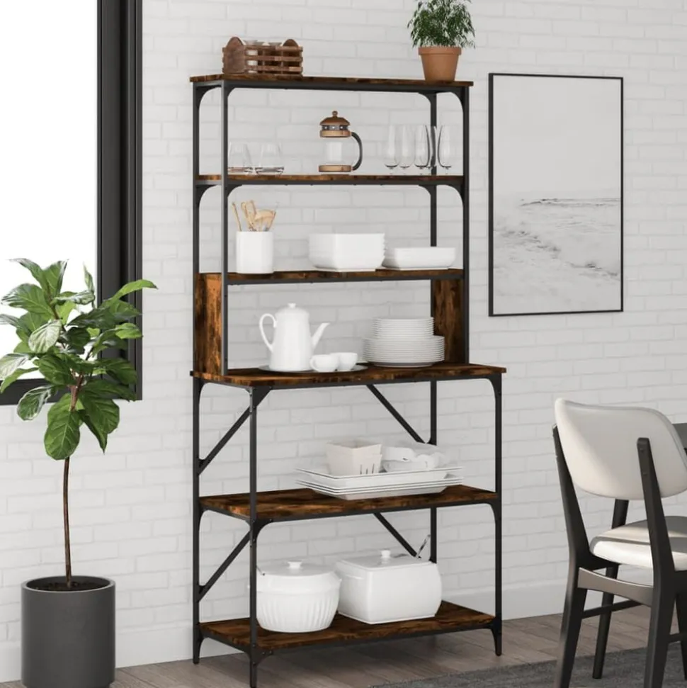 vidaXL Kökshylla 6 hyllplan rökfärgad ek 90x40x180 cm konstruerat trä