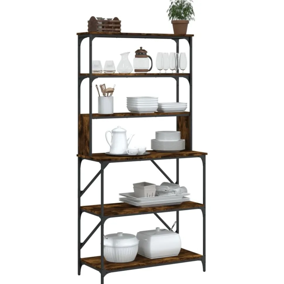 vidaXL Kökshylla 6 hyllplan rökfärgad ek 90x40x180 cm konstruerat trä