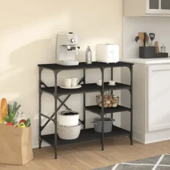 vidaXL Kökshylla svart 90x40x84 cm konstruerat trä och metall