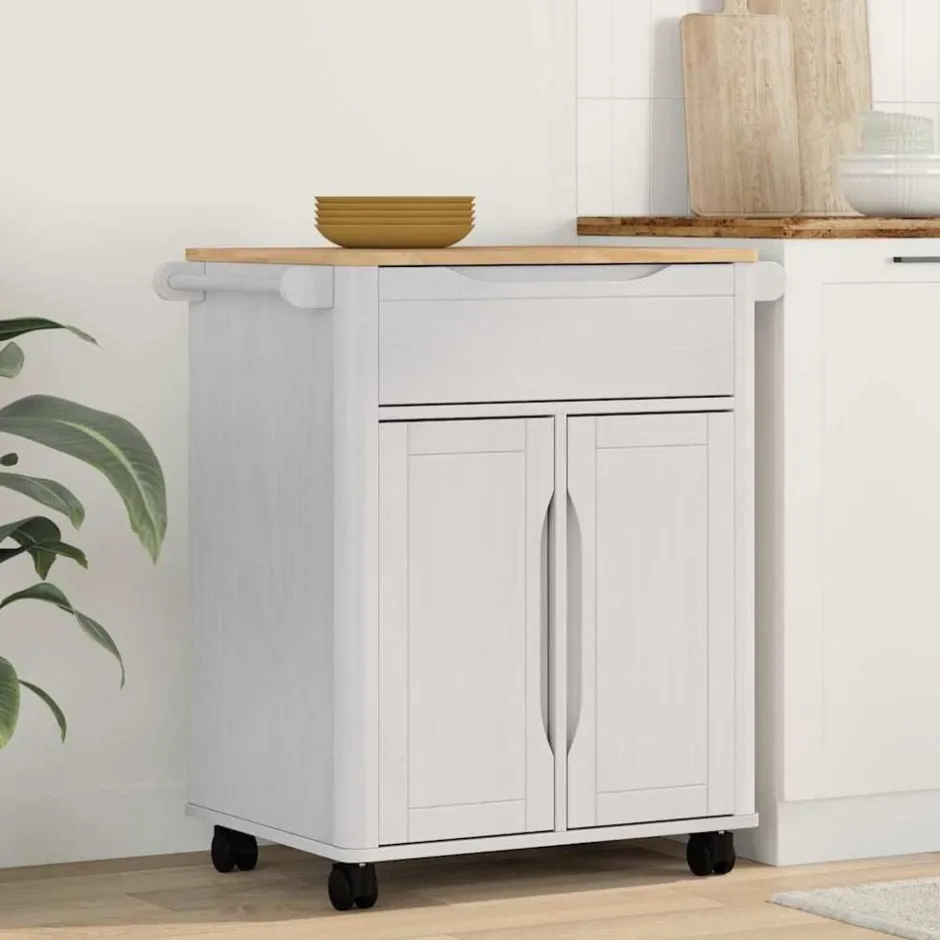 Discount vidaXL Köksvagn FLORO 72,5 x 45 x 80 cm Massiv furu Vit
