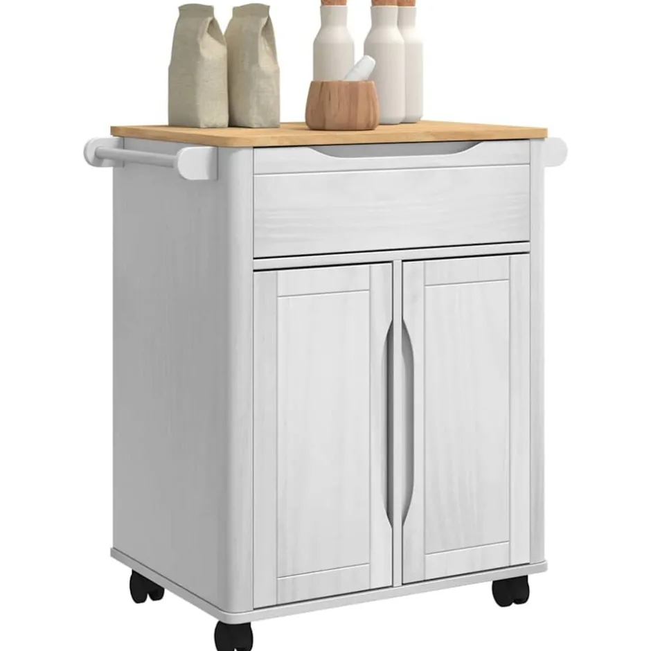Discount vidaXL Köksvagn FLORO 72,5 x 45 x 80 cm Massiv furu Vit