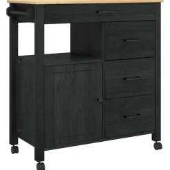 Clearance vidaXL Köksvagn MONZA 84 x 40 x 88,5 cm Massiv furu Svart