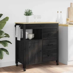 Clearance vidaXL Köksvagn MONZA 84 x 40 x 88,5 cm Massiv furu Svart