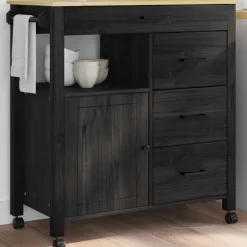 Clearance vidaXL Köksvagn MONZA 84 x 40 x 88,5 cm Massiv furu Svart