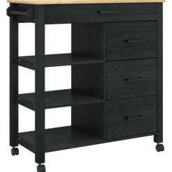 Sale vidaXL Köksvagn MONZA 84 x 40 x 88,5 cm Massiv furu Svart