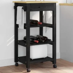 Best vidaXL Köksvagn MONZA 48 x 40 x 88,5 cm Massiv furu Svart